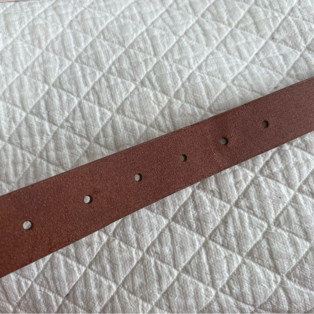 Bundle of 2 Brown Faux Leather Belts Silver & Gold Tone Buckles, 30-33” Waist